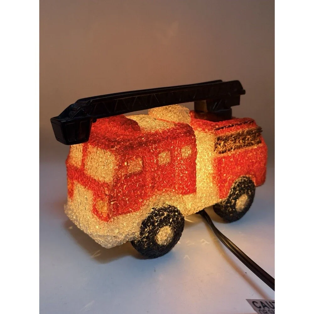 Vintage Red Ladder Fire Truck Plastic Popcorn Nightlight Table Lamp